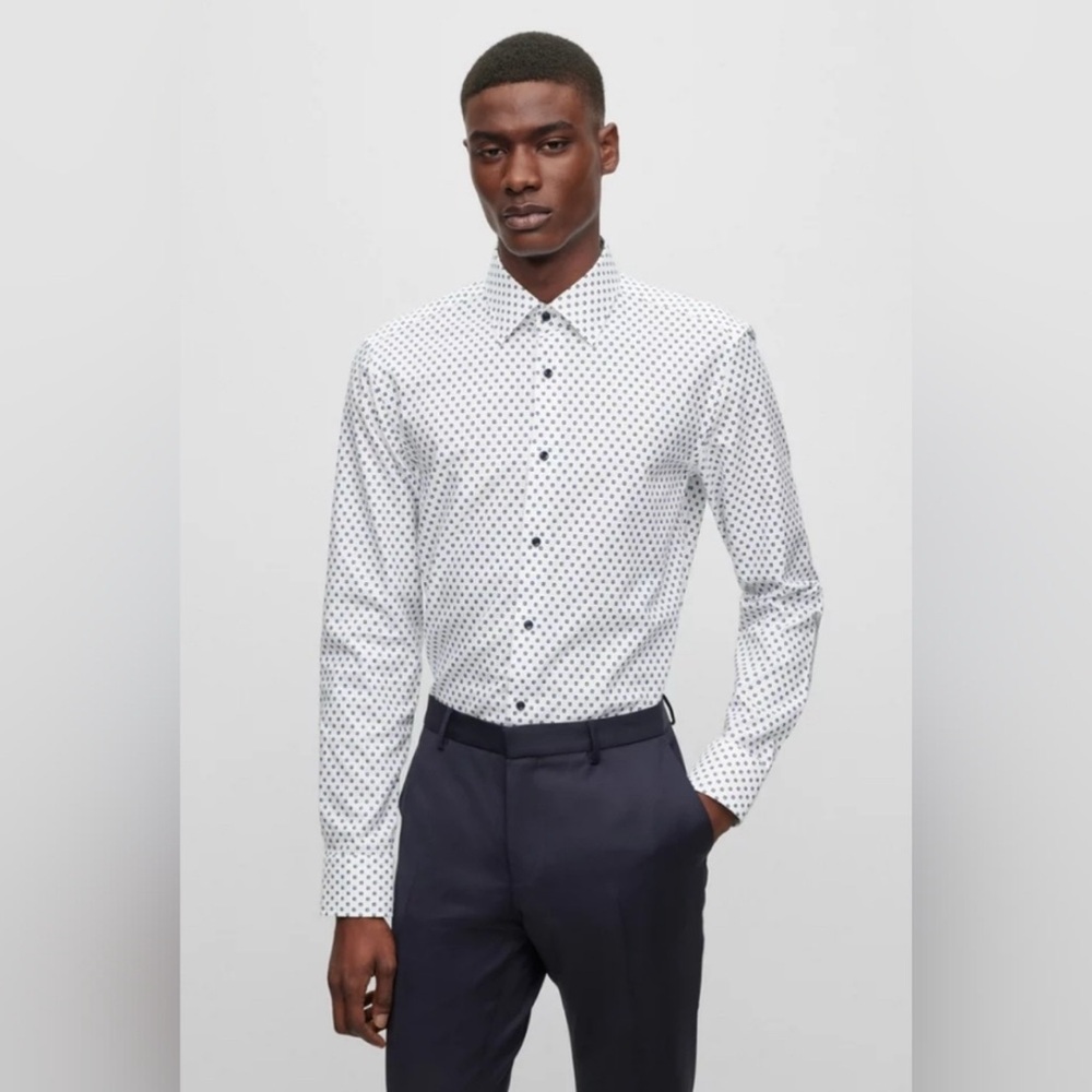 BOSS SLIM-FIT SHIRT IN PRINTED ITALIAN OXFORD COTTON - M. NEW